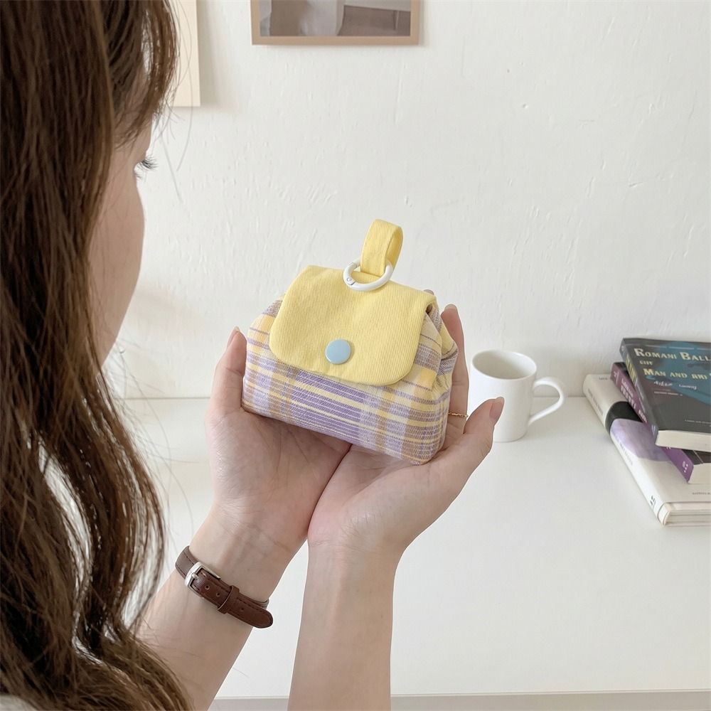Portable Plaid Polka Dot Storage Bag Print Cute Small Cosmetic Bag Flower Mini Makeup Bag Women