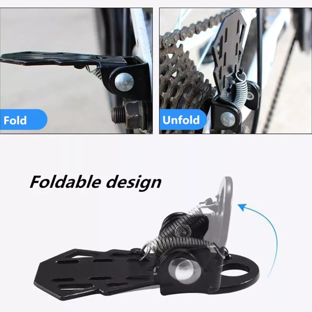 Bicycle Parts Pair MTB Bike Black Folding Metal Bicycle Foot Pegs Rear Seat Bike Pedals Footrests