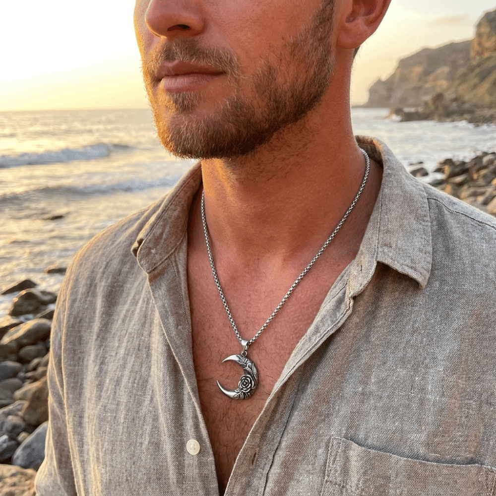 New Alloy Rose Moon Pendant Necklace Exquisite Retro Style Gothic Choker Long Chain Steampunk Punk Rock Jewelry Unisex