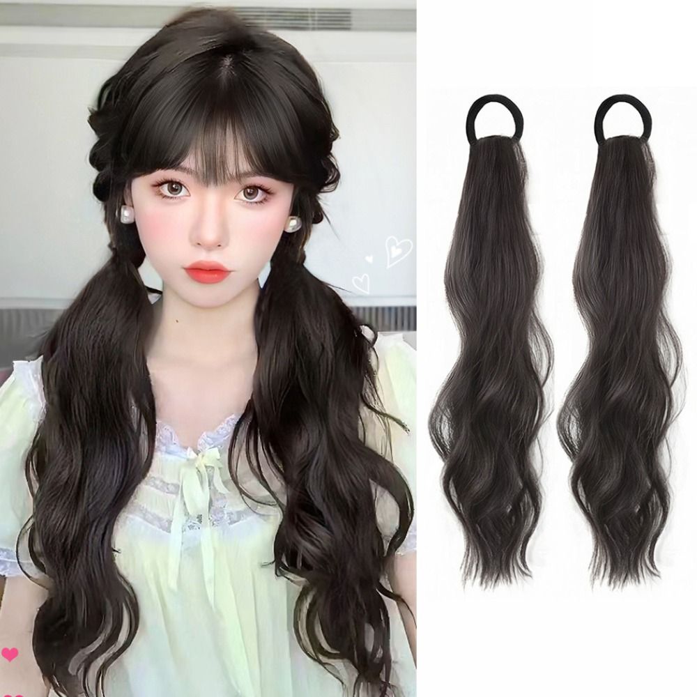 Cute High quality Black Women Wavy Elastic Natural Girls Hair Extension Cosplay Lolita Wig Ponytail Wig Long Curly Ponytail Heat Resistant Fiber