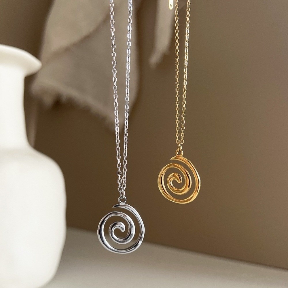 New Gothic Spiral Pendant Necklace Stainless Steel Hollowed Vortex Necklace Y2K Punk Metal Chain Jewelry Gifts