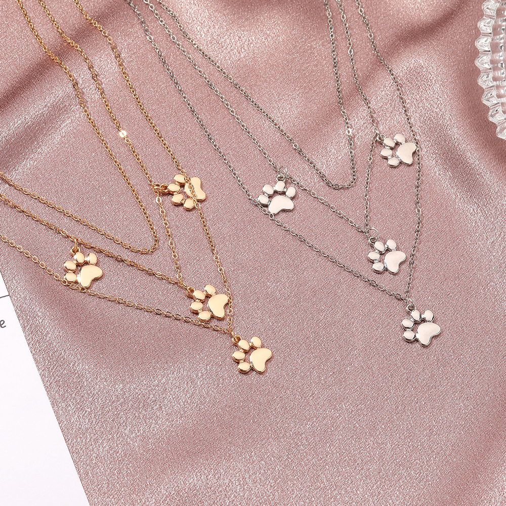 Yuanyan New Cute Funny Cat's Paws Pendant Animal Double Necklace For Women Girl Delicacy Accessories Punk Jewelry Gifts