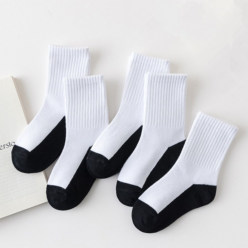 pair Comfortable Grey Black Sole Children White Socks Solid Color Absorbing Sweat Sport Socks Cloth Accessories Baby Hosiery Children
