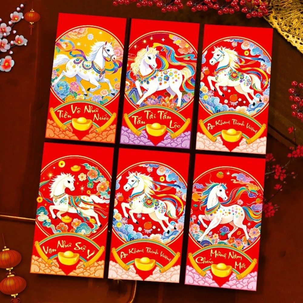 6pcs Money Cartoon 2026 Horse Year Red Envelope Traditional Thickened Money Envelope Blessing Hongbao Spring Festival