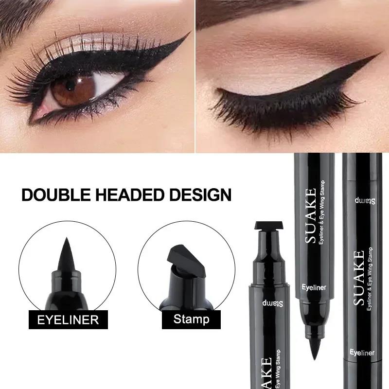 Wenefang Fashion Dual-ended Eyeliner Stamp WaterProof Fast Dry Liquid Eyeliner Easy-to-use Precise Application Double Head 2 in1 Eye Liner Pen
