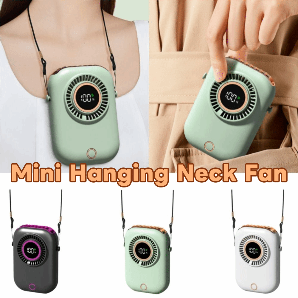 Portable 5 Speeds Mini Hanging Neck Fan Wide-Angle Airflow Ultra Quiet Portable Cooling Fan with Stand Fanless Design Handheld Electric Fan for Sports