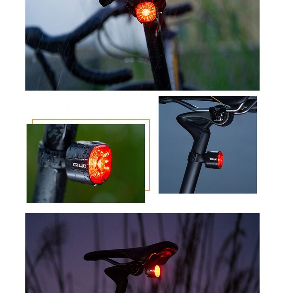 MTB Bike Rechargeable Smart LED Bike Brake Tail Light 6 Modes IP66 Waterproof Mountain Helmet Warning Light High Brightness Dustproof Intelligent Brake Tail Lamp Highway