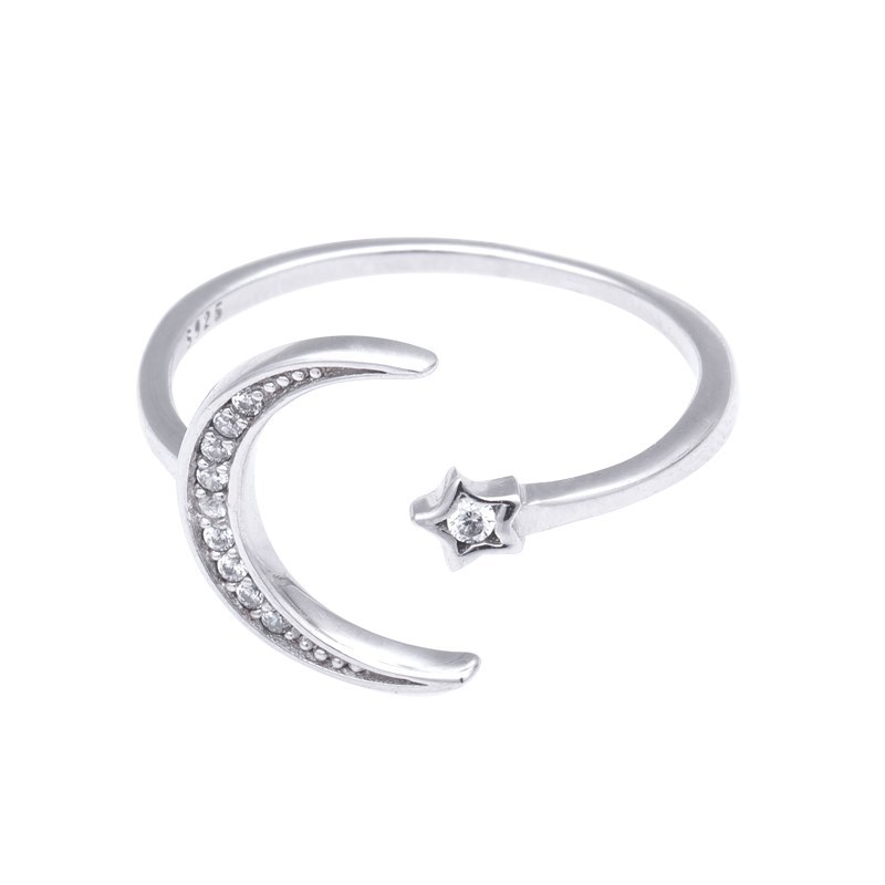 【Quality certifications】Open Moon Star Ring Women's Finger Ring Japanese and Korean Trendy Simple Student Hand Batch