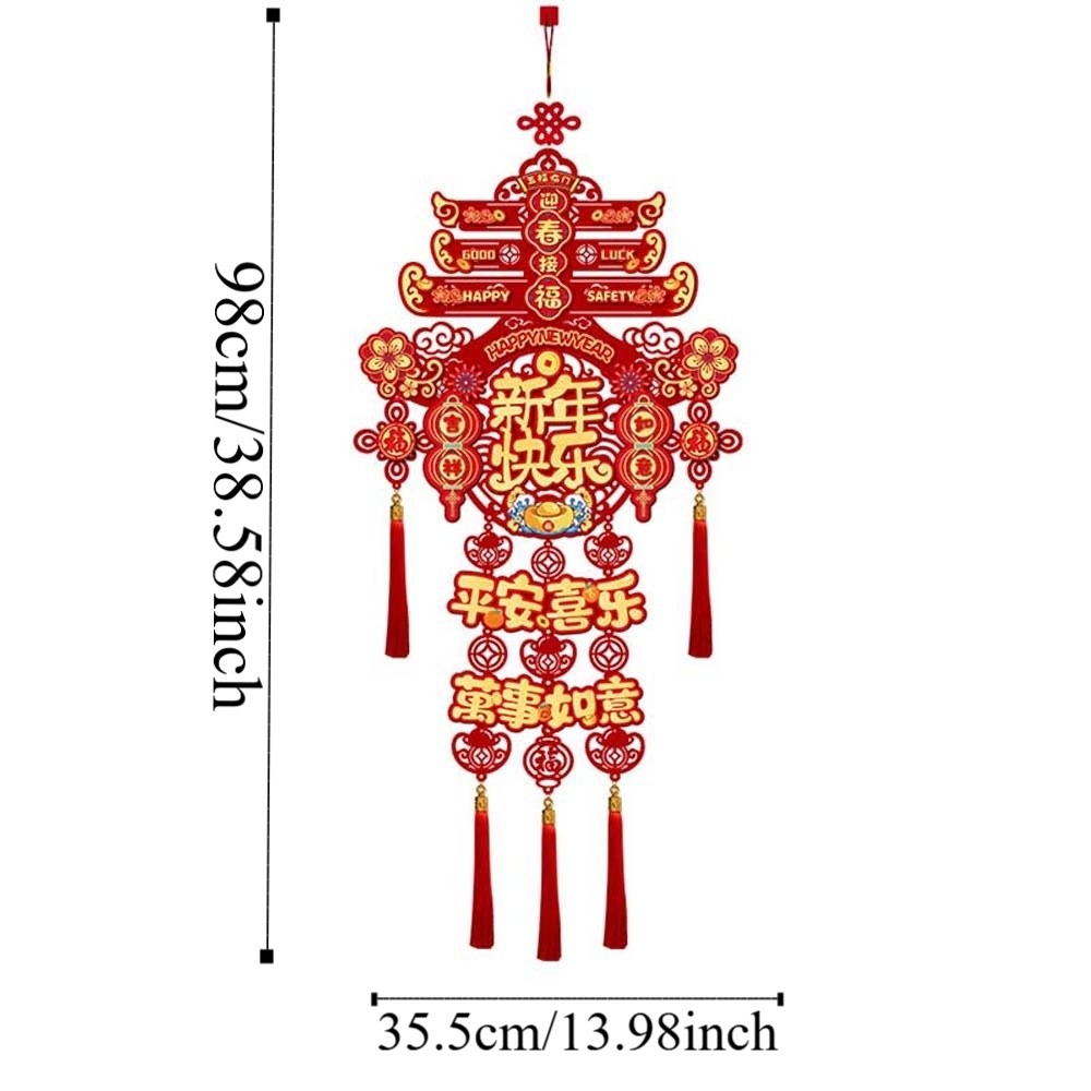 Good Ornament Chinese Blessing Words Horse Year Door Pendant Large Non-woven New Year Wall Decoration with Tassel Chinese Knot Spring Festival Pendant Festival Decor