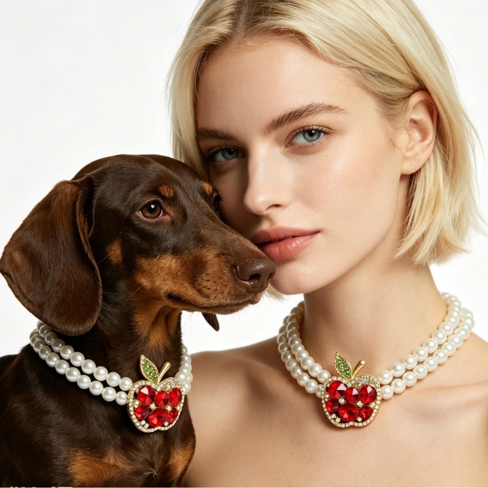 Fashion Adjustable Pet Necklace Bling Double Layer Bead Chain Pet Simulated Collar Elegant Studded Pet Collars Pet Show