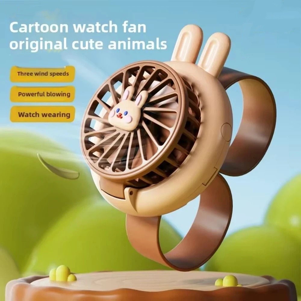 Creative Handheld Mini Fan Mini Kids Wearable Fan Soft 3 Speeds Cute Watch Fan Watch Toy Rechargeable Cartoon Watch Design Fan Children