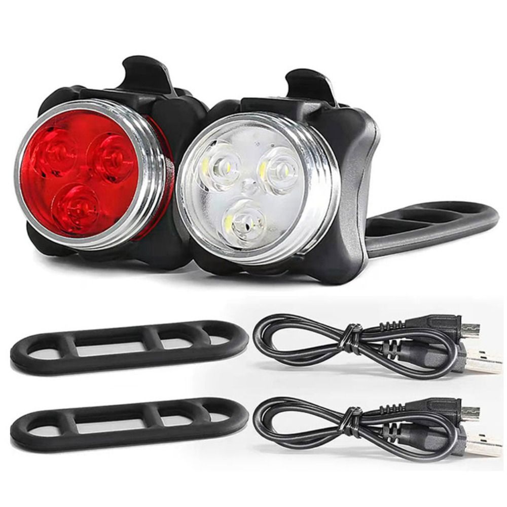 Safety Warning Rechargeable Cycling Bike Taillight Front Headlight 4 Light Mode Mountain Bike Light Flashlight Tail Clip Bicycle Lamp Riding Equipment