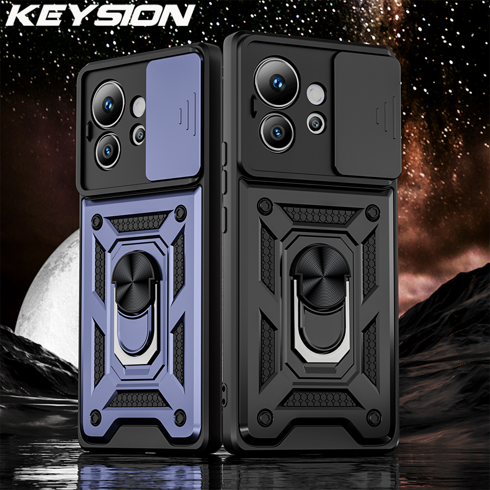 Wenefang KEYSION Shockproof Armor Case for Tecno Camon 19 Pro Slide Camera Lens Protection Ring Stand Phone Back Cover for Camon 18 P