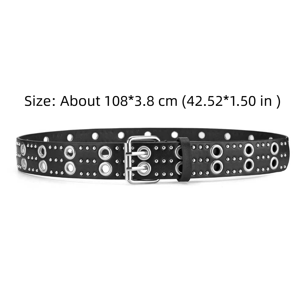 Fashion Adjustable Hollow Rivet Belt Double Row Needle Buckle Personalized Design Y2K Cool Girls Belt American Style Jeans Decor Black Waistbands Party