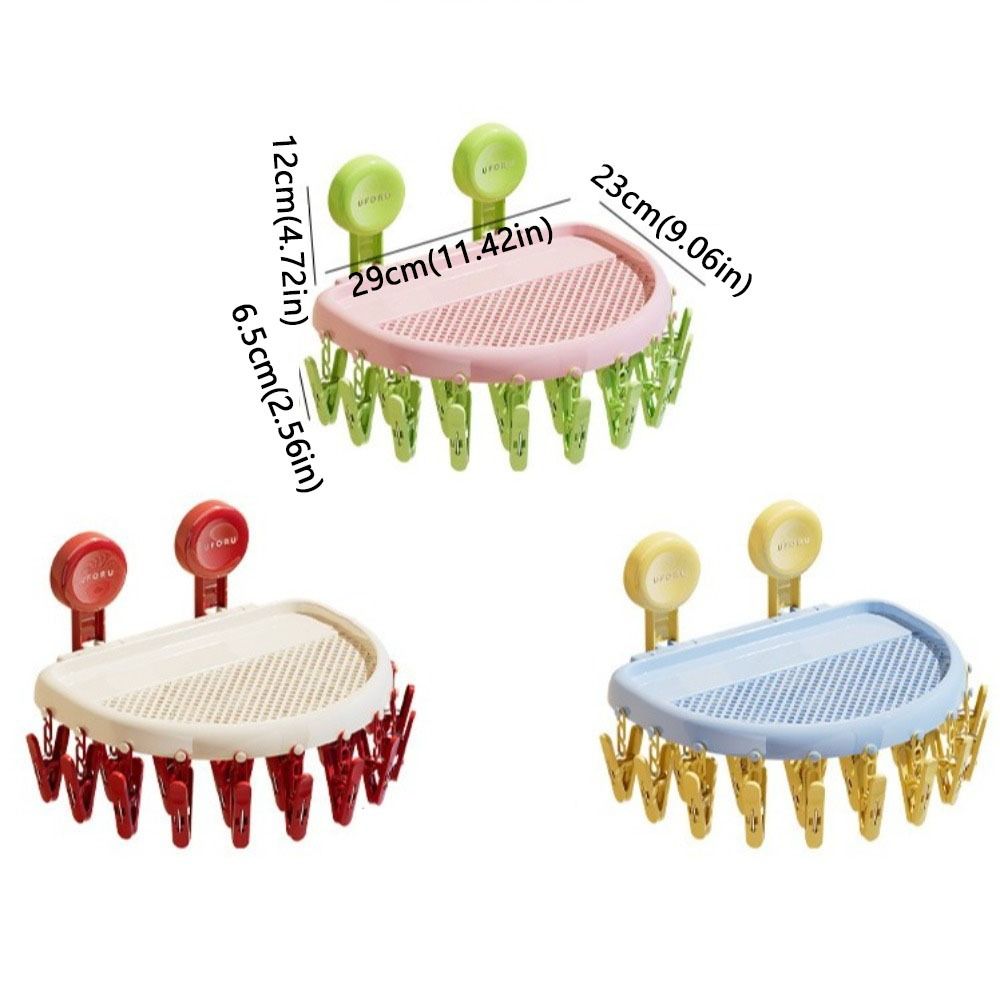 Clothes Storage 24 Clip Suction Cup Drying Rack Windproof Sock Drying Rack Cartoon Non-slip Foldable Clothes Hanger Balcony