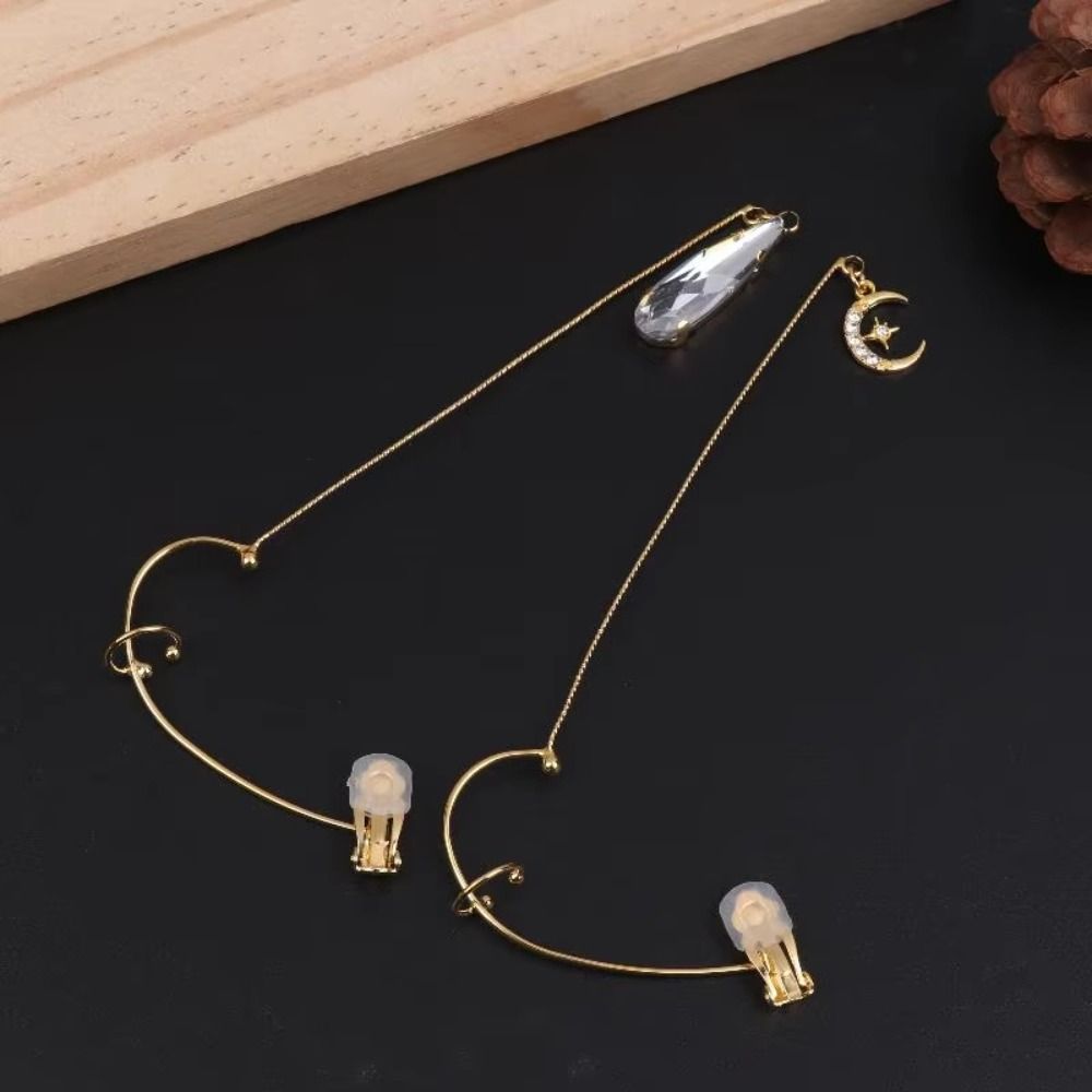 Simple / Color Water Drop Earring Water Drop/Moon Shape Sparkling Eye Jewelry Lightweight Clip On Ear Clip Party