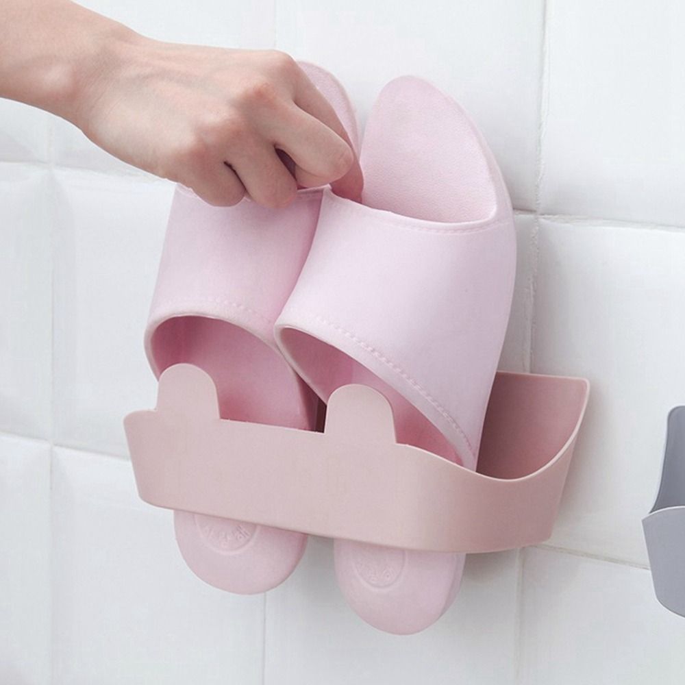 Simple Plastic Slippers Rack Wall Mounted Space Saving Shoes Hanger Self Adhesive Shoe Drying Rack Bathroom