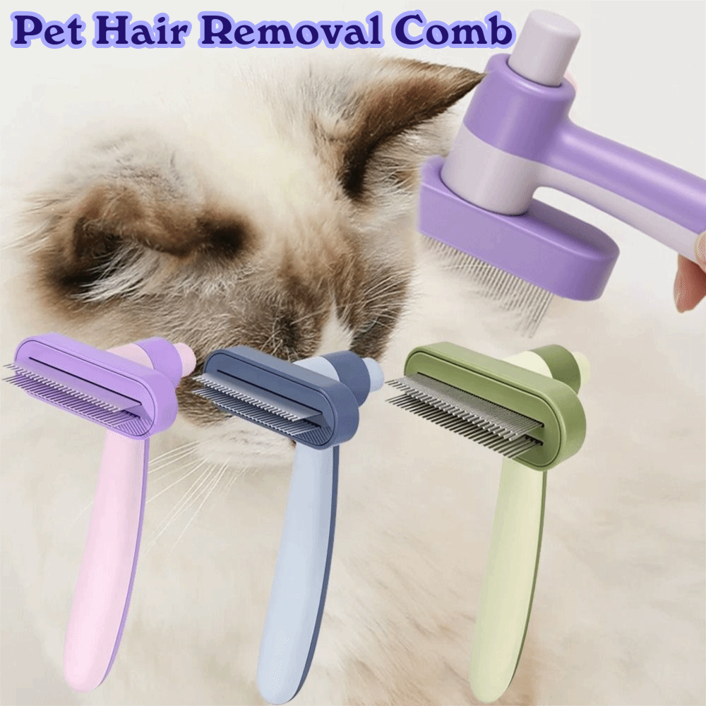 Durable Rotatable Pet Hair Removal Comb Double Row Self Cleaning Dog Hair Remover Round Steel Pins Adjustable Cat Dematting Comb Hair Cleaning