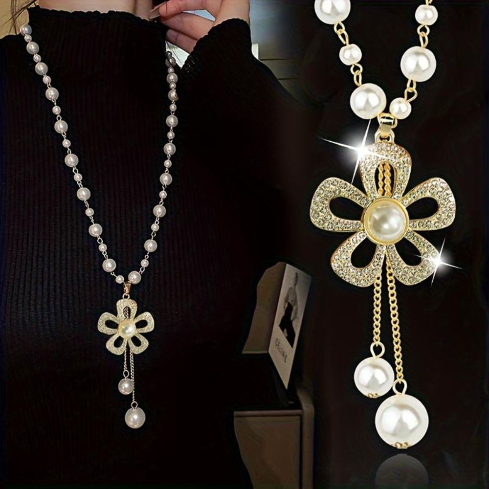 1Pcs New Elegant Temperament Pearl Chain Vintage Fashionable Pearl Necklace Long Sweater Chain Women's Jewelry Accessories