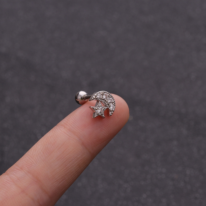 【Happy LifeStore】1PC Small Cute Tragus Cartilage Stud Cz Moon Star Tiny Helix Piercing Jewelry Conch Back Earring