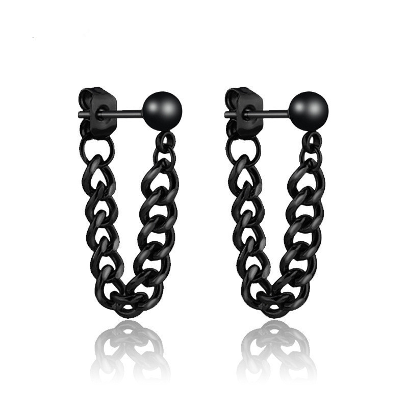 【New Arrivals】Punk chain earrings earrings earrings hip-hop female male earwire titanium steel stainless steel small steel ball rear hanging