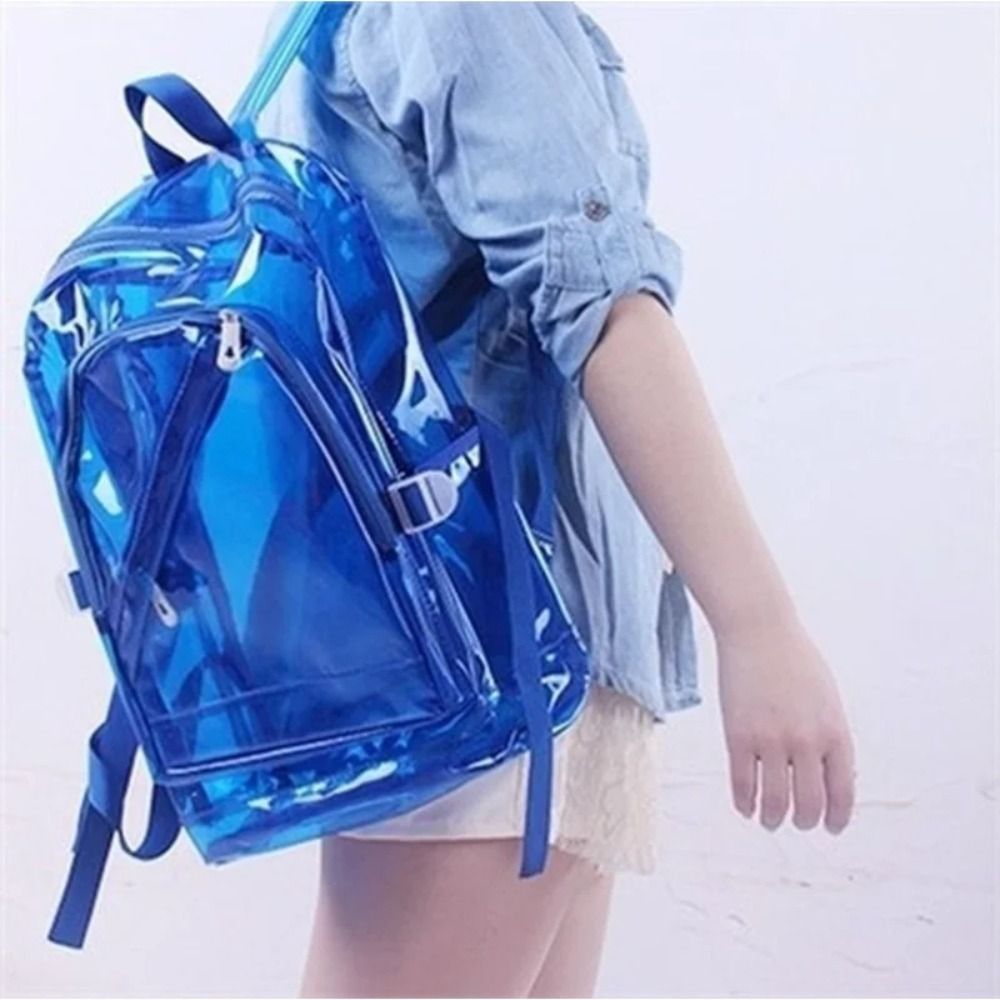 Portable Candy Color Transparent Backpack PVC Teenagers Bag Students School Bag Large Handbag Clear Shoulder Bag School