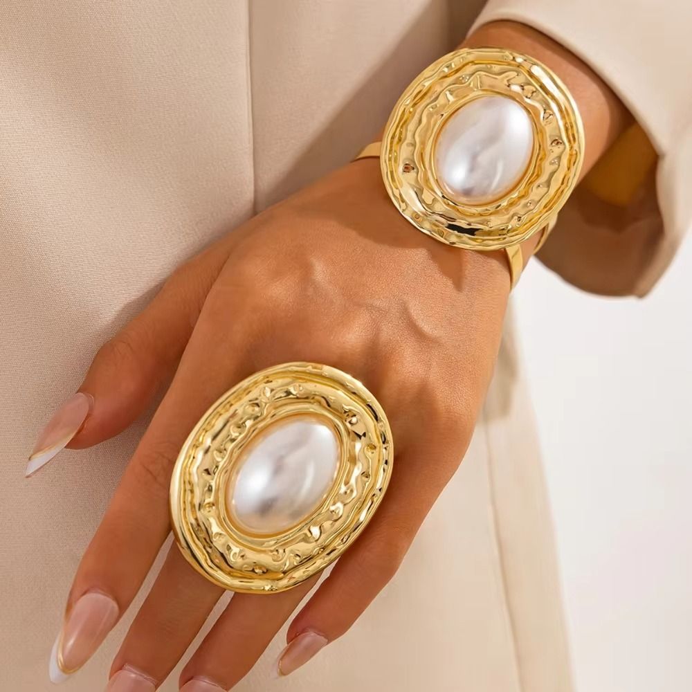 2pcs/set Vintage Exaggerated Bracelets Rings Set Irregular Geometric Jewelry Sets Oval Color Wide Bracelets Party Jewelry
