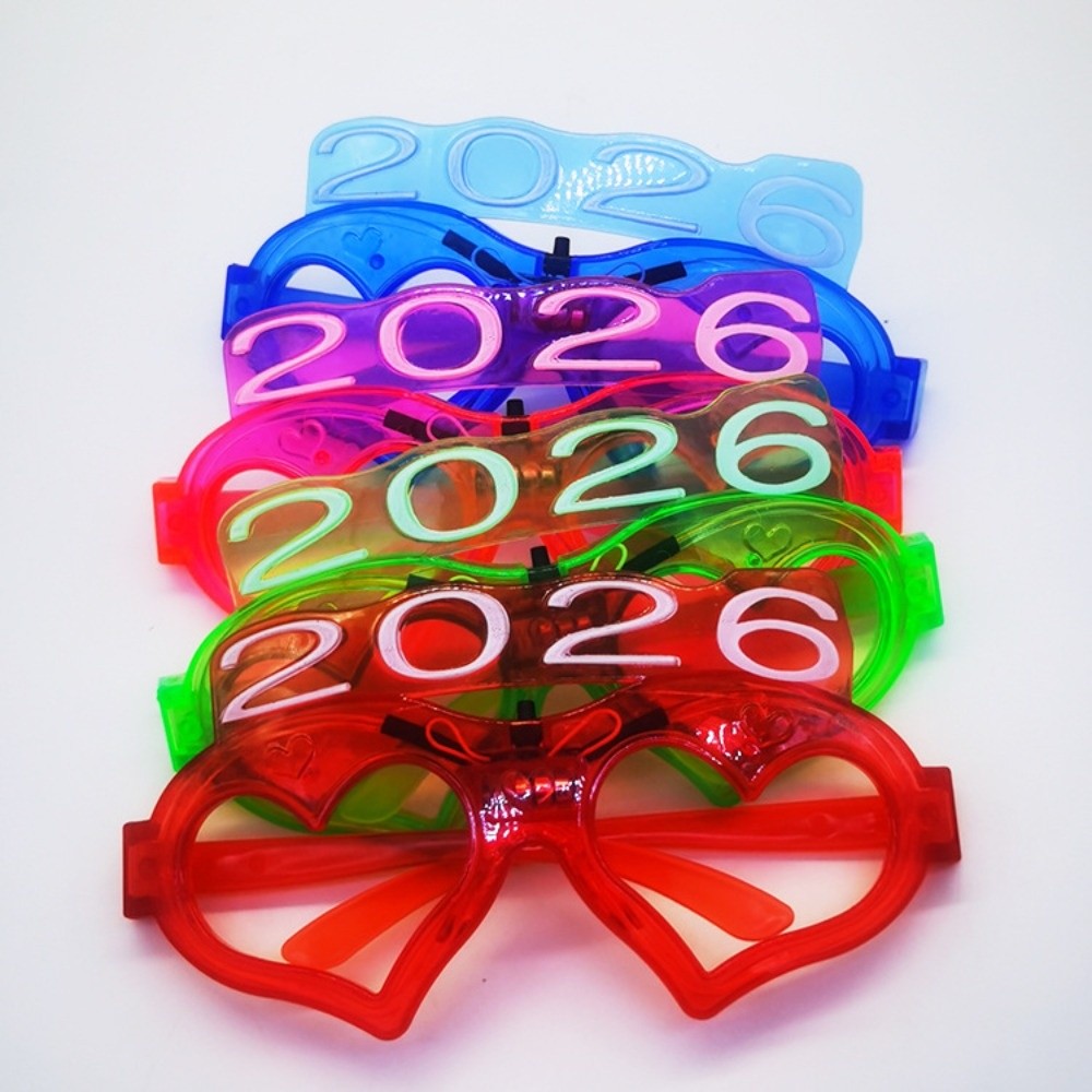 Luminous Glasses LED Glow 2026New Year Glow Glasses Number Letter Square/Love Heart Shape 2026 LED Glow Glasses Plastic Light Up New Year Party Glasses Masquerade Party