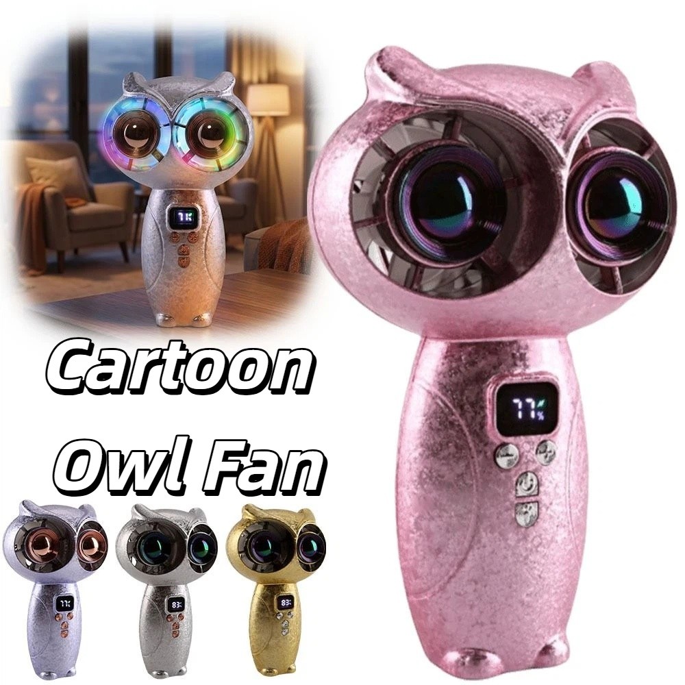 Air Cooler Turbo Mini Handheld Fan Strong Wind Rechargeable Portable Turbo Fan Owl Shaped Quiet Personal Cooling Fan for 3000mAh Summer Heat Relief