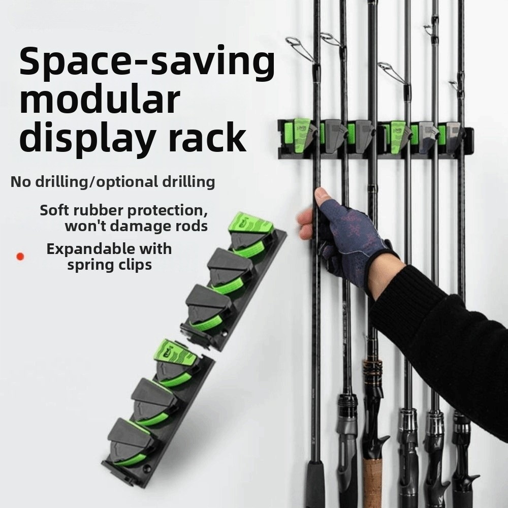 Splicing Fishing Gear Plastic Material Wall-mounted fishing rod stand Black Green Color Wall Mounted Rod Storage 3 Holes Design Durable and sturdy Vertical Display Rack Garage