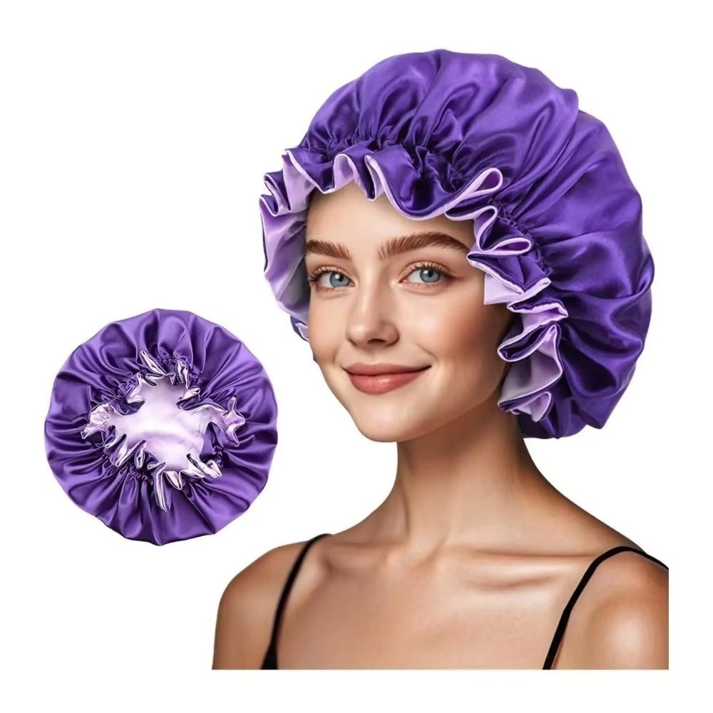 Soft Double Layer Satin Sleep Bonnet Large lace Head Wrap Shower Caps Breathable Reusable Night Cap for Women & Men