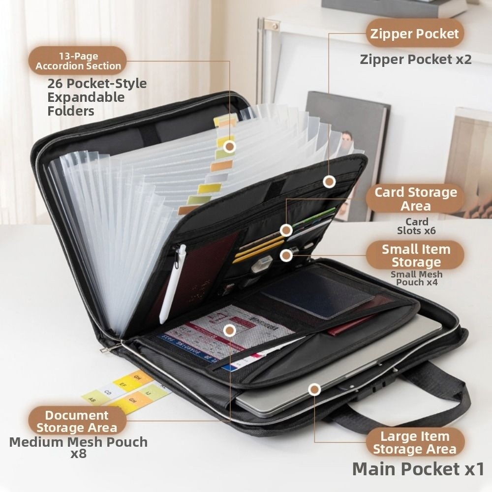 Simple Fireproof Important File Storage Bag Lockable Waterproof Accordion File Folder Handheld Safe Expanding File Organiser Certificates Protection
