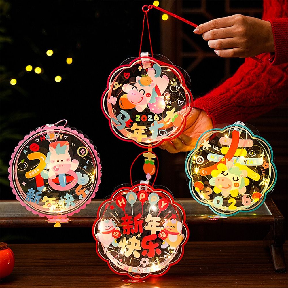 Children Craft Toys Ancient Chinese New Year Lantern Cartoon Traditional 2026 Horse Year Lantern PVC Luminous Handheld Lantern Spring Festival