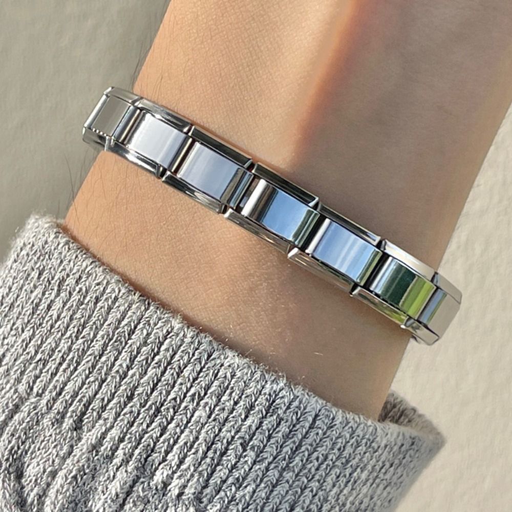 Creative Elastic Italian Starter Charm Bracelet Jewelry Handmade Stainless Steel Bracelet Modular Links 9mm Wide Men Bangle Summer