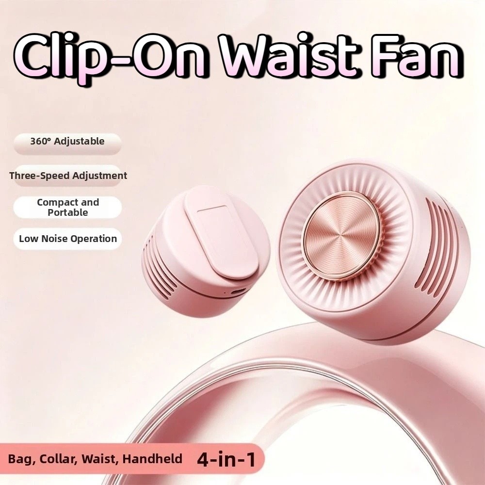 Durable Bladeless Clip-On Waist Fan 3 Adjustable Speed Mute Personal Cooling Clip Fan Rechargeable Silent Operation Handheld Air Cooler Construction Site