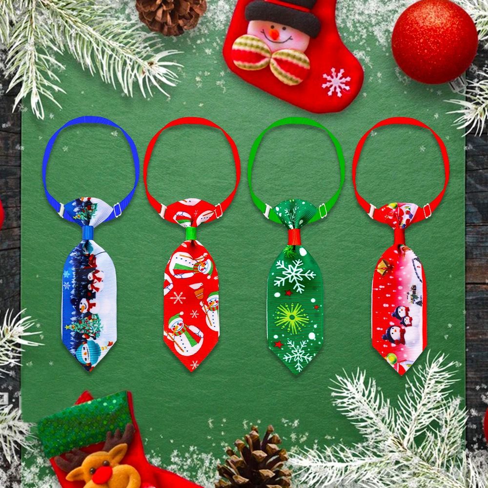 Cute Decorative Pet Christmas Bow Tie Adjustable Cloth Christmas Dog Necktie Xmas Tree/Snowman Cat Christmas Collar Christmas