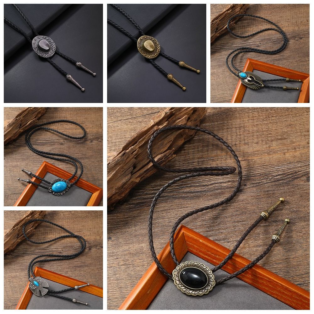 Simple Boho American Bolo Necklace PU Woven Ethnic Style Turquoises Beaded Necklace Jewelry Accessories Western Country Style Minimalist Choker Women