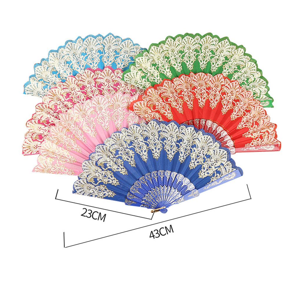 Portable Girl Women Vintage Folding Plastic Chinese Style Hot Stamping Powder Craft DecorationTool Photo Prop Tool Folding Fan Hand Held Fan Dance Fan