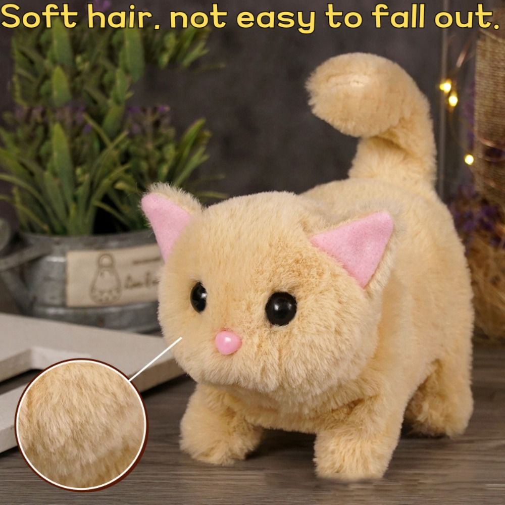 Pet Doll Tail Wagging Cat Plush Toy Stuffed Animal Head Shaking Electronic Stuffed Doll Simulation Kawaii Kitten Walking Interactive Cat Kids Toy