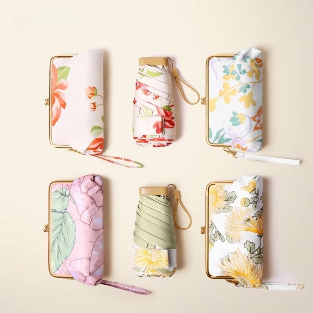 Portable Folding Mini Sun Umbrella Dual Use UV Protection Pocket Rain Umbrella Floral Pattern 6 Ribs Design Sun Shade Umbrella Summer