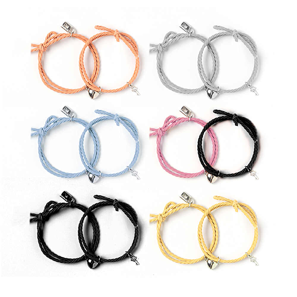 2pcs Magnetic Bracelet -Lock Heart Pendant Couple Bracelets -Lover Friend Wo Bracelets Jewelry Gift