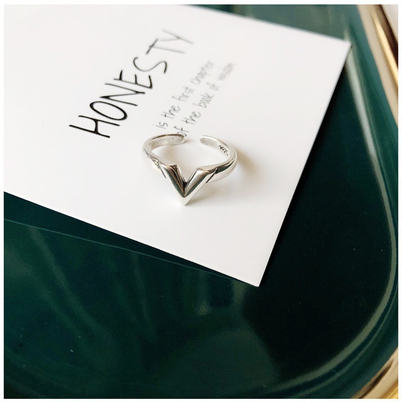 【New Arrivals】Korean Style 925 Opening Ring Women's Thai Silver Vintage Hollow Five-Corner Star V-Mother Simple Couple Ring