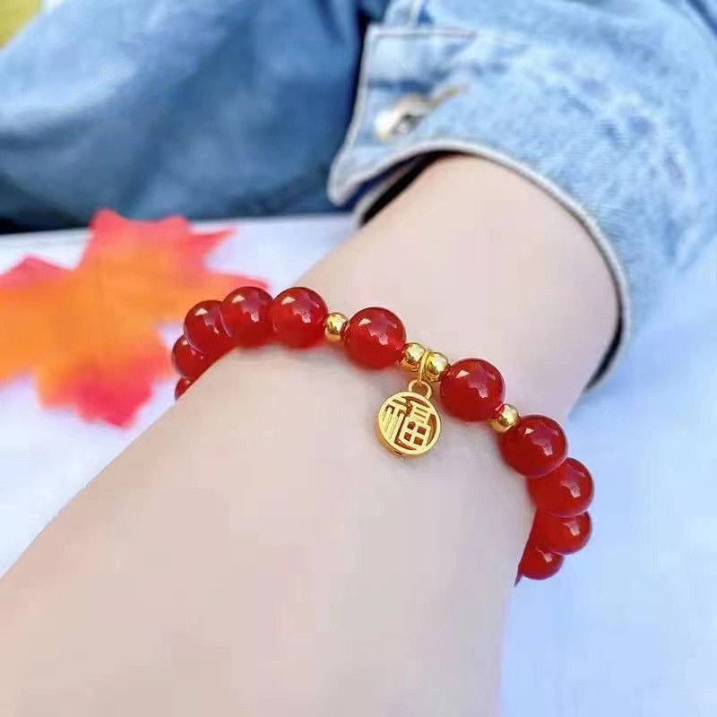 【New Arrivals】High ice imitation red agate transfer lucky brand bracelet this life year red black agate transfer mother bracelet for men and women