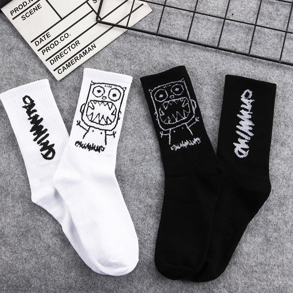 Trendy Men Cartoon Hip Hop Breathable Street Style Sports Socks Cotton Skateboard Socks Unisex Hosiery
