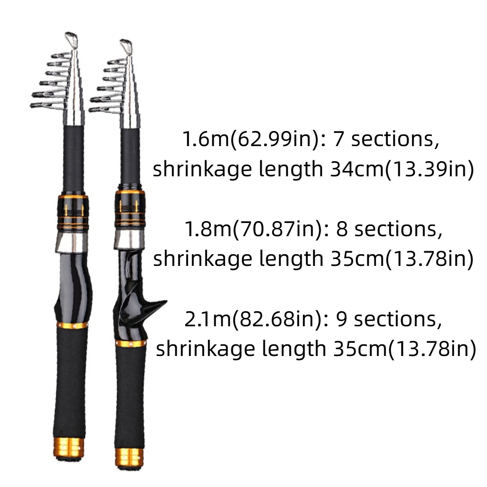 Fishing Supplies Portable Telescopic Fishing Rod Ultra Short .6m-2.1m Length Mini Fishing Pole Thin 34cm Storage Fishing Hand Pole Freshwater