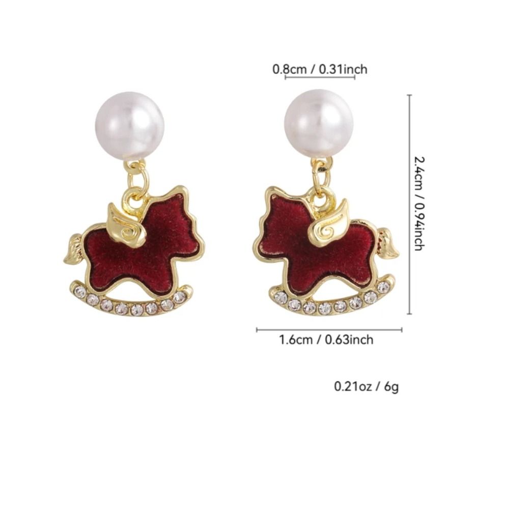 Cute Red Zodiac Pony Earrings Wing Horse Earrings Shiny Cartoon Design Horse Stud Earrings Birthday Party