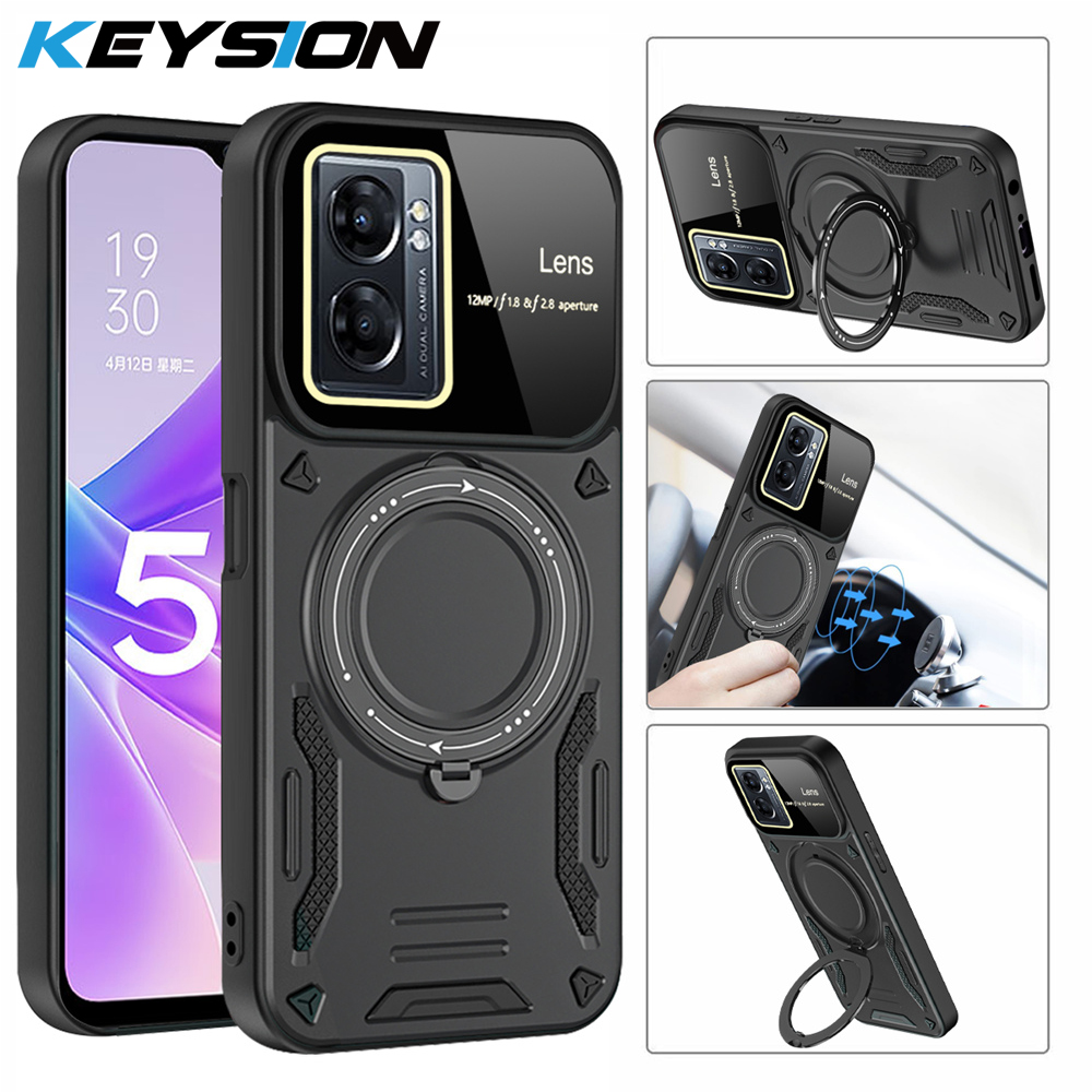 Wenefang KEYSION Shockproof Case for OPPO A77 5G A57 4G A77S Ring Stand Camera Protector Phone Cover for Realme Q5i C 55 Narzo 50 5G N 53