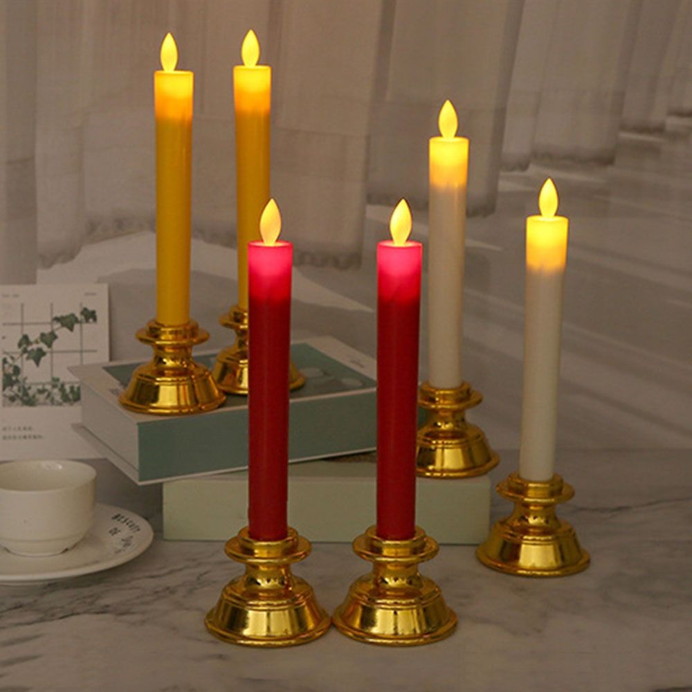 2Pcs Gift Creative Electronic Candle Light Battery Operated Flameless Warm Glowing Candles Waterproof Cordless Simulated Candle Light Home Decor