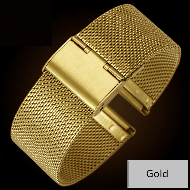 【Low price】High quality Double Buckle 10 14 16 18 20mm 22mm Silver Rose GOLD Stainless Steel Milanese Loop Watch Band 06 Wire Meshed Strap