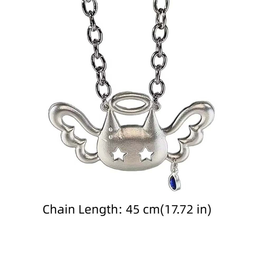Trendy Clavicle Chain Wing Cat Pendant Water Drop Color Y2K Necklace Alloy Cute Necklace Punk Hip Hop